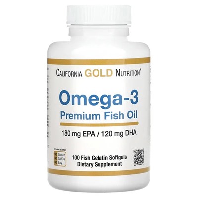 California Gold Nutrition, омега-3, рыбий жир премиального качества, 100 капсул из рыбьего желатина