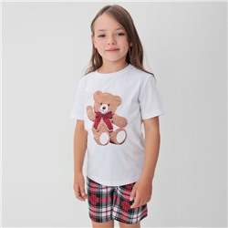 Пижама для девочки новогодняя (футболка, шорты) KAFTAN Christmas time, размер 30 (98-104 см), бело-красная
