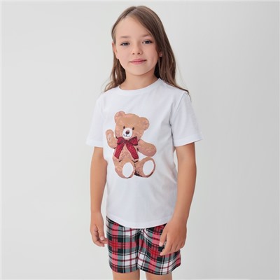 Пижама для девочки новогодняя (футболка, шорты) KAFTAN Christmas time, размер 30 (98-104 см), бело-красная