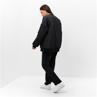 Бомбер женский демисезонный, чёрный, размер L (46-48)