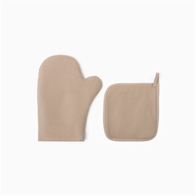 Набор кухонный Этель Kitchen, цвет бежевый, варежка-прихватка 18×29 см, прихватка 19×19 см