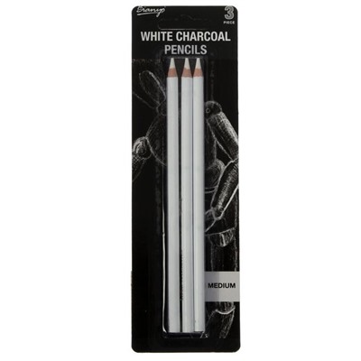 Карандаши угольные, белые, 3 шт. в наборе, средние