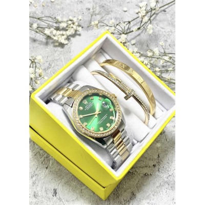 Подарочный набор для женщин часы, 2 браслета + коробка #22852982