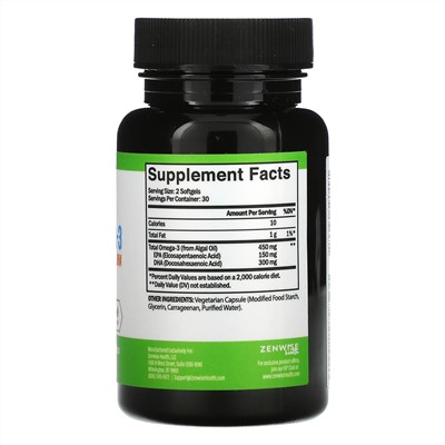Zenwise Health, Marine Algae Derived Vegan Omega-3, 225 mg, 60 Softgels