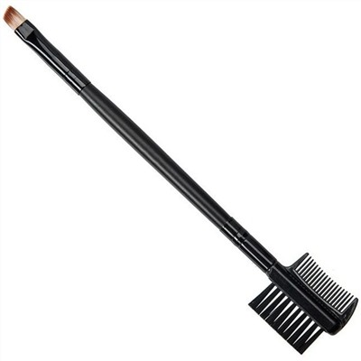 Kristaller Скошенная кисть для макияжа 2 в 1 с расческой для бровей / KR-702, черный 8861