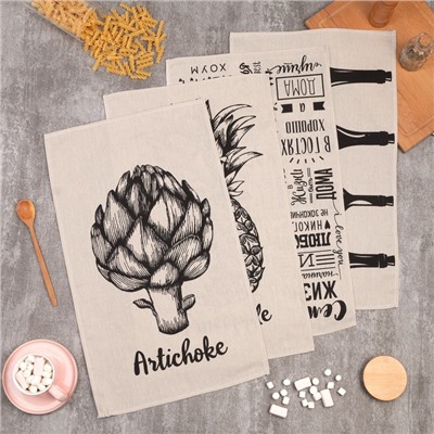 Набор полотенец кухонных «Доляна. Семейное счастье», 35×60 см - 4 шт., хлопок 100%