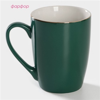Кружка Доляна «Изумруд. Линия», 350 мл, фарфор, зелёная