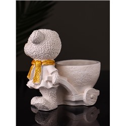 Кашпо гипс «Медведица с тележкой», 10×10×6 см, слоновая кость