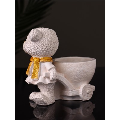 Кашпо гипс «Медведица с тележкой», 10×10×6 см, слоновая кость