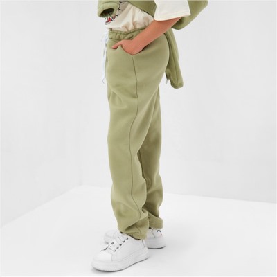 Брюки детские с начесом MINAKU: CRUSH, цвет оливковый, рост 128 см