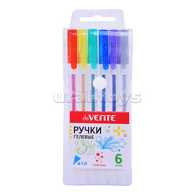 Набор ручек гелевых "Hit Glitter" 6 цветов с блестками, d=1 мм, прозрачно-матовый корпус.