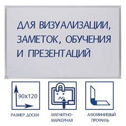 Доска магнитно-маркерная, 90×120 см, Calligrata СТАНДАРТ, в алюминиевой рамке, с полочкой