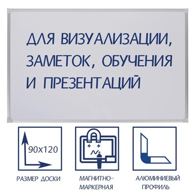 Доска магнитно-маркерная, 90×120 см, Calligrata СТАНДАРТ, в алюминиевой рамке, с полочкой