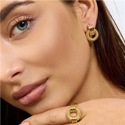 Комплект ювелирной бижутерии Итальянское золото (покрытие желтое 14к) серьги и кольцо 20 р, арт.217.404-20