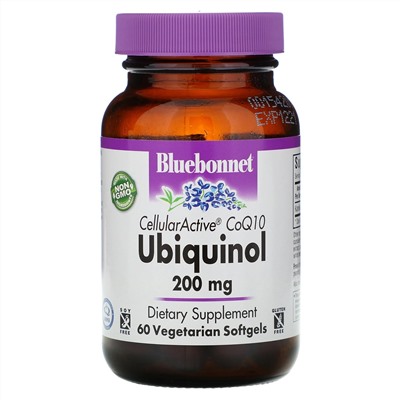 Bluebonnet Nutrition, Убихинол CellullarActive CoQ10, 200 мг, 60 растительных капсул