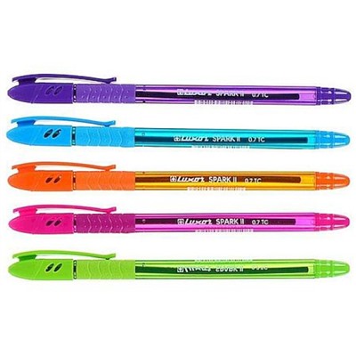 Ручка шариковая 0.7 мм "Искра/Spark II" синяя, грип, корпус ассорти, туба 31070/24J Luxor