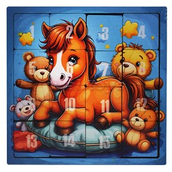 Головоломка Пятнашки "Жеребёнок с игрушками"