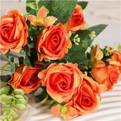 Цветок искусственный Букет роз 28 см / BR-28 /уп 1200/ (Бело-розовый )