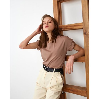Футболка женская однотонная MINAKU: Basic line, коричневая, размер 42