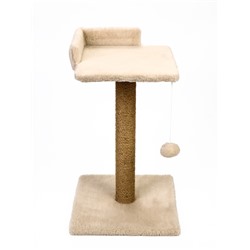 Когтеточка-столбик Petmil «Релакс», 60×35×35 см, с полкой - лежанкой и игрушкой, джут, бежевая