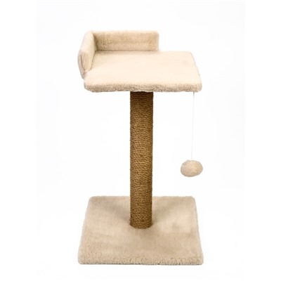 Когтеточка-столбик Petmil «Релакс», 60×35×35 см, с полкой - лежанкой и игрушкой, джут, бежевая
