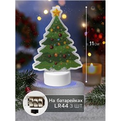 Световая картинка на подставке «Ёлочка», 11 см, 1 LED, от батареек, свечение тёплое белое