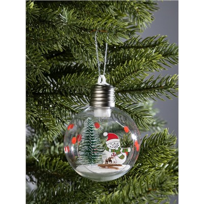 Ёлочный шар «Снеговик», d=8 см, 1 LED, от батареек, свечение тёплое белое