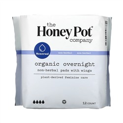 The Honey Pot Company, Non-Herbal Pads With Wings, Organic Overnight, 12 Count