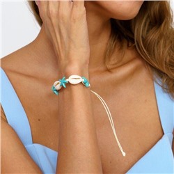 Браслет из ракушек на руку,  вставка: ракушки и морские звезды, цвет: голубой и прозрачный, арт.001.785