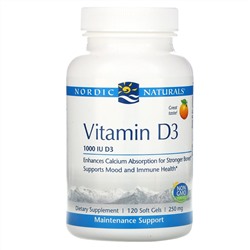 Nordic Naturals, Витамин D3, апельсин, 1000 МЕ, 120 мягких таблеток