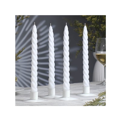 Набор свечей витых, 2.3×24.5 см, 5 ч, 50 г, 4 шт., белый