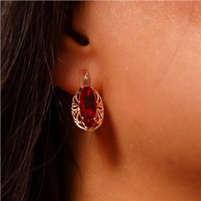 Серьги ювелирная бижутерия коллекция "Дубай" покрытие позолота, вставка: фианиты, цвет: красный, арт.314.346