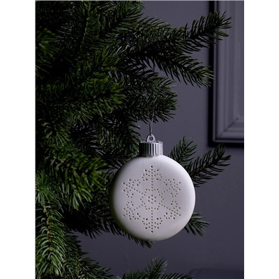 Ёлочный шар «Снежинка», 8.7×3.1×9.8 см, 1 LED, керамика, от батареек LR44×3, свечение тёплое белое