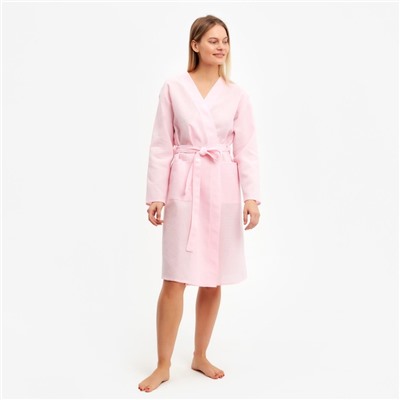 Халат вафельный запашной женский, р-р 46, 160 г/м, 100% хлопок, розовый