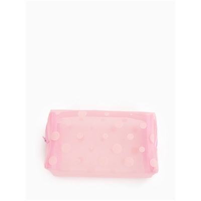 Косметичка женская DOT, с рисунком, сетка, на молнии, розовая