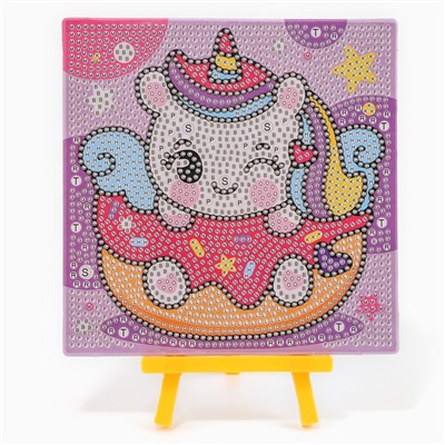 Алмазная мозаика 4в1 для детей. Создание стикеров, магнитов, брелоков и картины «Сказочные Единорожки», набор для творчества