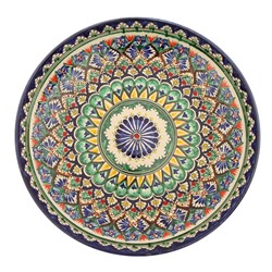 Ляган узбекский Риштанская керамика «Узоры» для плова, 31 см, разноцветный