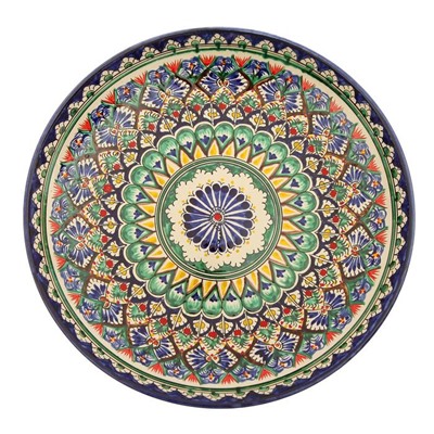 Ляган узбекский Риштанская керамика «Узоры» для плова, 31 см, разноцветный