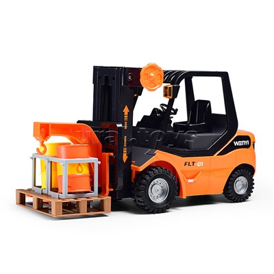 Погрузчик "Вилочный" с поддоном и бочками, 1:14 (свет,звук) в коробке