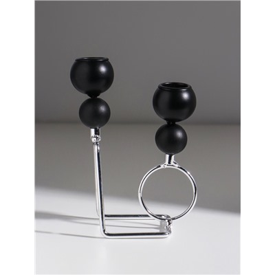 Подсвечник на 2 свечи «Шары. Абстракция», d=2.2 см, чёрный и хром, 11.5×7×16.2 см