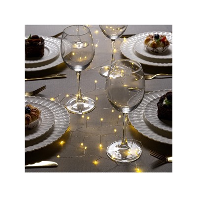 Гирлянда «Мишура» 2 м роса, IP20, серебристая нить, 50 LED, батарейки CR2032×2 (в комплекте), свечение тёплое белое