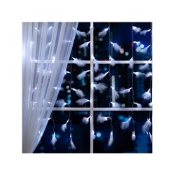 Гирлянда «Занавес» 3×1.4 м с насадками «Перья», IP20, прозрачная нить, 80 LED, свечение белое, 8 режимов, 220 В