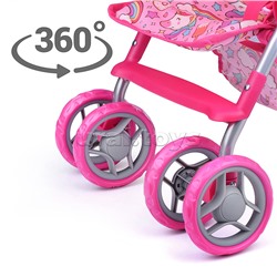 Коляска для кукол, металлическая, складная, прогулочная, со столиком, с тентом, с корзиной, в пакете