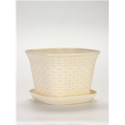 Кашпо для цветов «Ротанг», 6.9 л, 25.6×25.6×18.8 см, пластиковое, с поддоном, бежевое