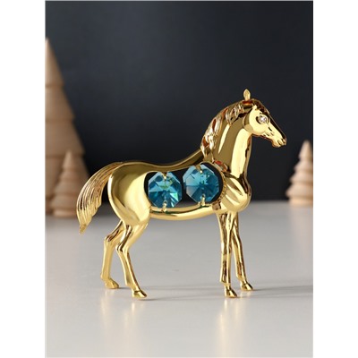 Фигурка металл «Лошадь» с 4 бирюзовыми хрусталиками, 9×3×9 см