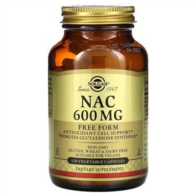 Solgar, NAC, 600 мг, 120 вегетарианских капсул