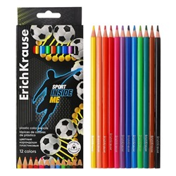 Карандаши 12 цветов ErichKrause Sport DNA, пластик, трехгранные, с европодвесом
