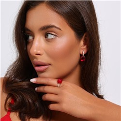 Комплект ювелирной бижутерии коллекция "Дубай" серьги и кольцо 20 р, покрытие позолота, вставка: фианиты, цвет: красный и прозрачный, арт.314.880-20