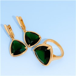 Комплект серьги и кольцо с зеленым камнем, покрытие позолота, коллекция Дубайское золото, арт.215.650-19
