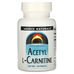 Source Naturals, ацетил-L-карнитин, 500 мг, 60 таблеток